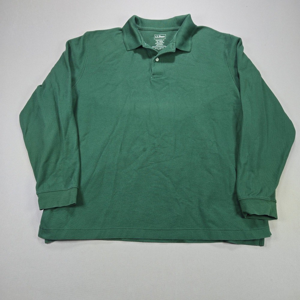 LL Bean‎ Polo Shirt Long Sleeve Pique Traditional Fit Green Mens XL Regular